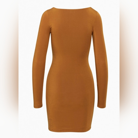 Aritzia Wilfred Lydia Ruched Dress Square-neck Long Sleeve Mini Soft Jersey Sz M - Picture 2 of 3